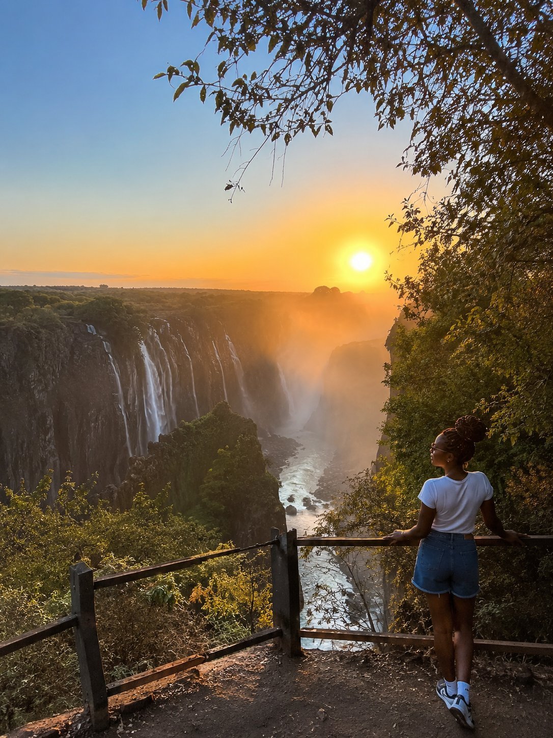 Guest watching the sunset over Victoria Falls